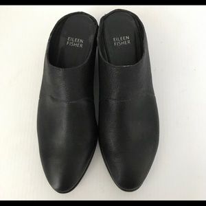 EILEEN FISHER Black Leather Slide Mules Slip On